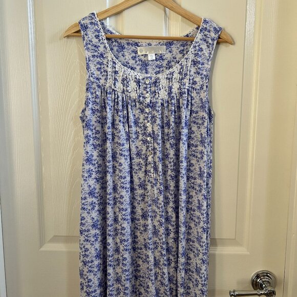 Eileen West Nightgown Blue Floral XS Sleeveless Maxi Cottagecore Sleep Dress - Picture 5 of 7